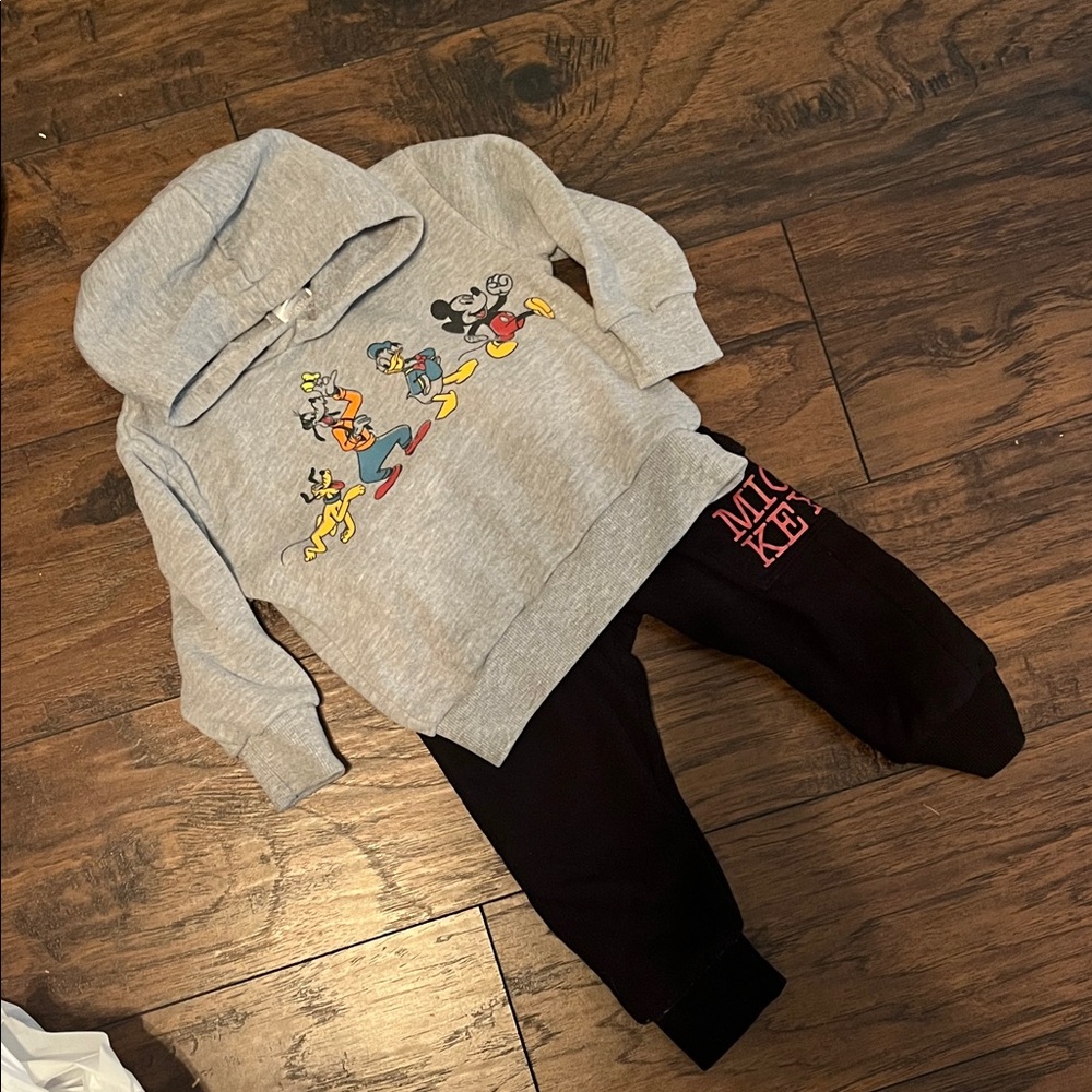 Disney Baby Gray and Black Hoodie and Pants Set